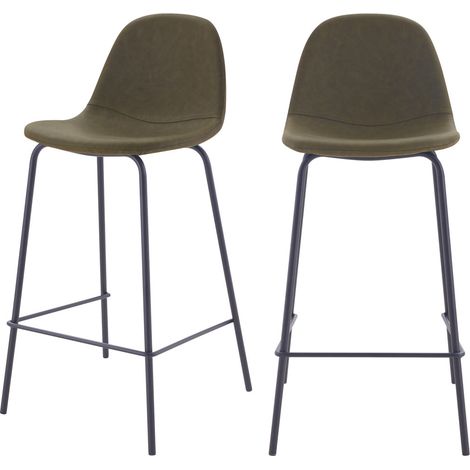 Set de 2 taburetes para isla de cocina en sintético verde caqui 65 cm - Henrik (1/4)