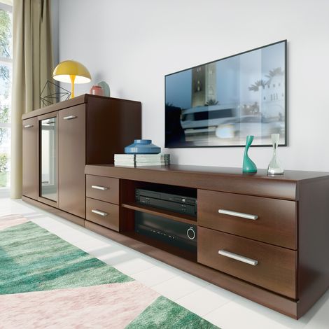 Lowboard und Sideboard Wohnzimmer Möbel Set Nussbaum IMPERIA-129 (1/5)