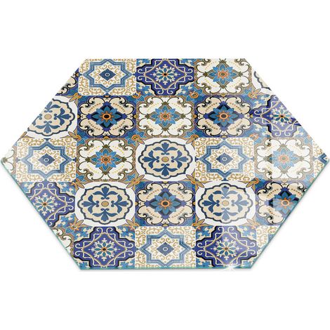 Plaque décorative imprimée sous cheminée et poêle indépendant Protection Thermique Motif mosaïque avec fleurs h40 cm (1/5)