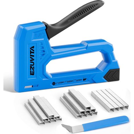 Agrafeuse légère pour bois – Agrafeuse bleue pour tissus d'ameublement avec 2000 agrafes JT21 1/4, 5/16, 3/8" et extracteur d'agrafes pour travaux manuels, bricolage (1/5)