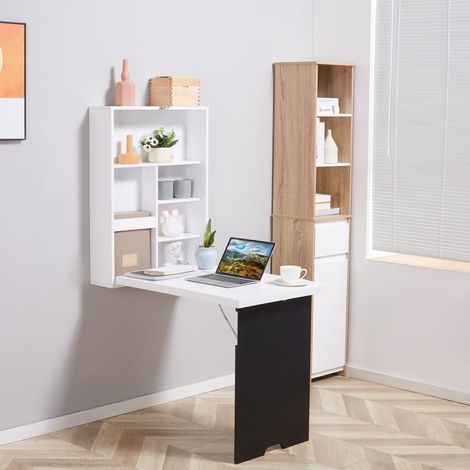 Mesa plegable de pared que ahorra espacio, escritorio plegable con estantes y pizarra (60x94,5x147cm)