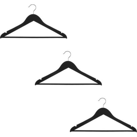 Lot de 3 Cintres en Bois Anti-Dérapant 44cm Noir (1/3)