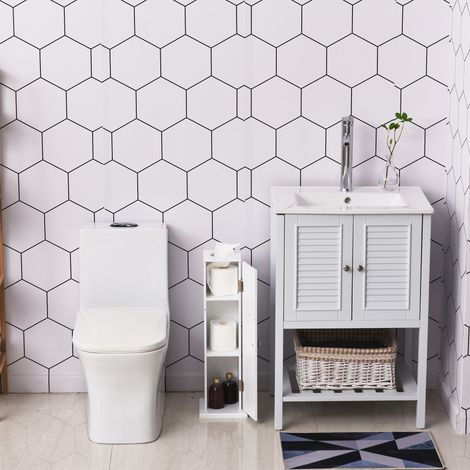 Mueble de Baño Estrecho con Orificio para Papel Higiénico y Estantes Estilo Moderno 19,5x19,5x65 cm Blanco (1/5)