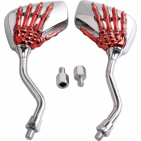rouge Paire De Rtroviseurs  Main Tte De Mort Pour Motos Rtroviseur Universel Pour Scooter Atv Moto Filetage Boulon 8 Mm E 10mm (1/5)