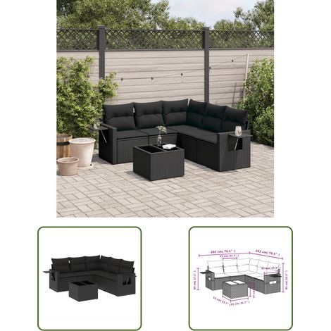 The Living Store 6-tlg. Garten-Sofagarnitur mit Kissen Schwarz Poly Rattan - Gartenmöbel - Sofasatz - Outdoor Möbel - PE-Rattan - Wetterfest (1/3)