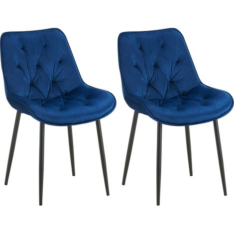 2er Set Esszimmerstuhl Wallace Samt blau
