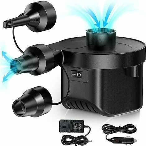 Gonfleur Électrique, Pompe Gonflage Gonfleur Degonfleur avec 3 Buses pour Matelas Gonfleur, Piscine Gonflable, Coussin Gonflable,Pompe Électrique avec Adaptateur Voiture Maison
