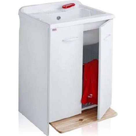 LAVATOIO CON MOBILE IN NOBILITATO IDROFUGO W100 E CESTO ESTRAIBILE Misura: L cm. 60  x  P cm. 50 (2 ante) (1/2)