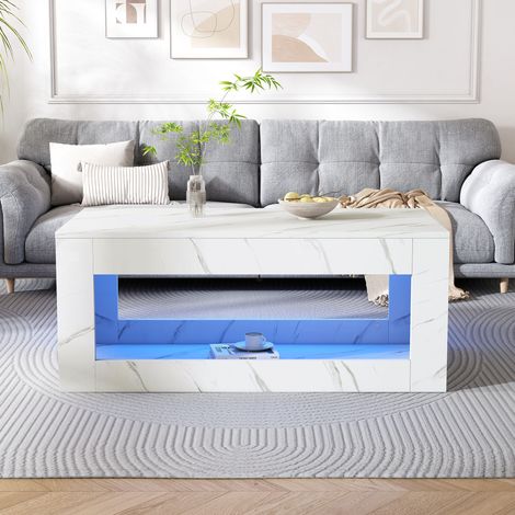 Mesa de centro LED 100,5x50,5x50 cm blanca con almacenaje, salón moderno (1/5)