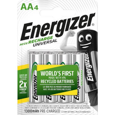 Blister 4 pilas recargables universal potencia 1300 mah tipo hr6 energizer e301376000