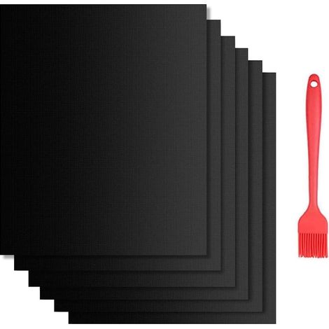 Tapis de cuisson pour barbecue - Lot de 6 tapis antiadhésifs 40 x 33 cm pour barbecues à charbon, à gaz ou électriques, universels pour four - Résistants à la chaleur, réutilisables et lavables - Bros (1/5)