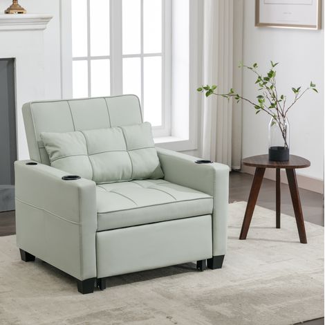 Divano letto 1 posto estensibile 3 in 1 con portabicchieri e USB, verde chiaro, OKWISH (1/5)