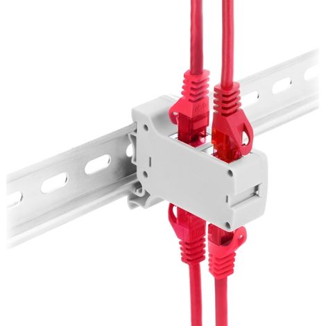 RJ45 Kupplung Cat.6A Dual Buchse zu Buchse für Hutschienen Montage grau