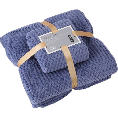 Ensemble de serviettes de bain et de douche en polaire corail, séchage rapide, ultra-absorbante, douce et confortable pour un usage quotidien, bleu foncé. (1/5)
