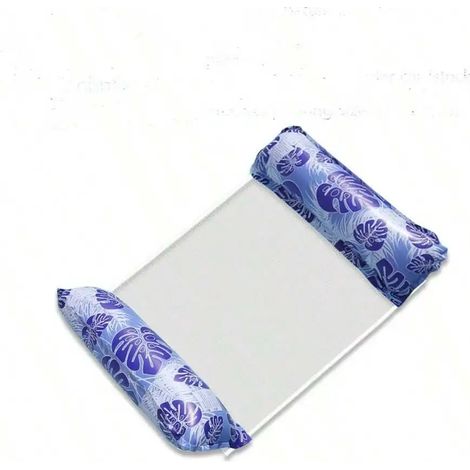 (Bleu foncé) Chaise longue gonflable pliable, idéale pour les fêtes au bord de la piscine et la détente à la plage, avec un dossier en filet. (1/3)