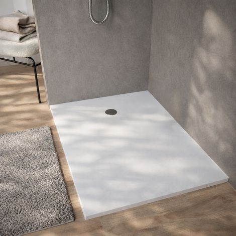 Plato de ducha 120x90x2.6cm en Polibeton blanco mate Soft-Touch recortable (1/5)
