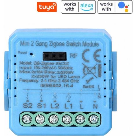 Beyamis Module interrupteur ZigBee 2 voies - Compatible application et Google Home, nécessite passerelle (1/5)