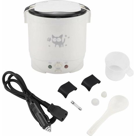 Mini cuiseur à riz, cuiseur à vapeur électrique 12V 100W 1L, Cuiseur à vapeur de voyage portable Petit, tout-en-1 Multi Cooker Pot étanche antiadhésif Fonction de Maintien au Chaud(blanc)