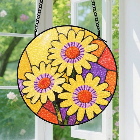 9cm Suspension en vitrail pour fenêtre – Panneau décoratif attrape-soleil aux motifs floraux colorés – Idée cadeau d'anniversaire pour femmes, hommes, épouses, tantes et mamans (1/5)