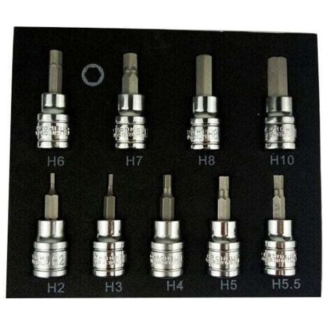 NALOOKAMIC Coffret cliquet et douilles Jeu de 9 douilles hexagonales pour clé Allen métrique 3/8\ (1/4)