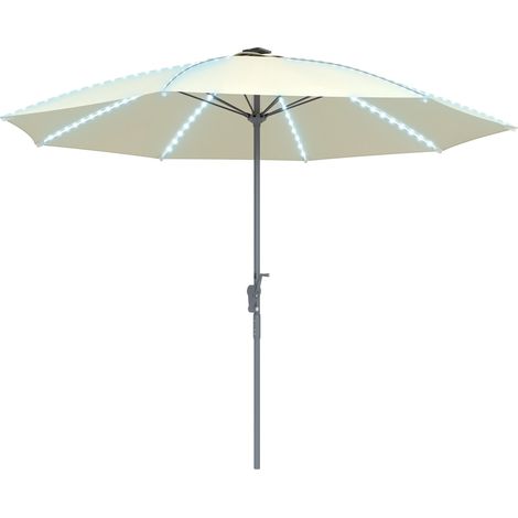 Parasol de terrasse extérieur avec éclairage LED, protection UV50+, mât en alumenium, manivelle, toit ventilé, Ø300 x 256 cm, crème