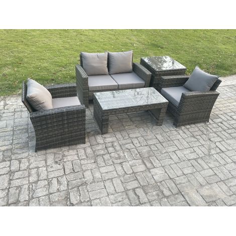 Fimous 4 Seater Outdoor Rattan Garden Furniture Set Patio Lounge Sofa Set with Coffee Table Side Table Dark Grey Mixed (1/5)