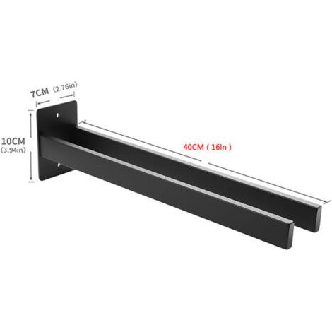 Porte-serviettes mural noir en acier inoxydable, porte-serviettes adhésif à deux bras, adapté à la salle de bain ou à la cuisine, 40x10x7 CM