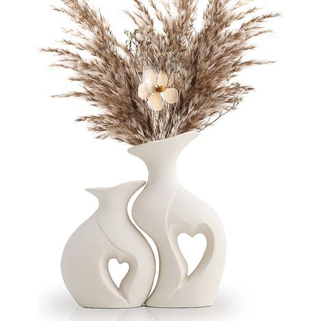 Lot de 2 Vase en Céramique Blanc Design pour Décoration de la Maison - Couple Amoureux en Céramique, pour Mariage, Fête et Centre de Table (1/5)
