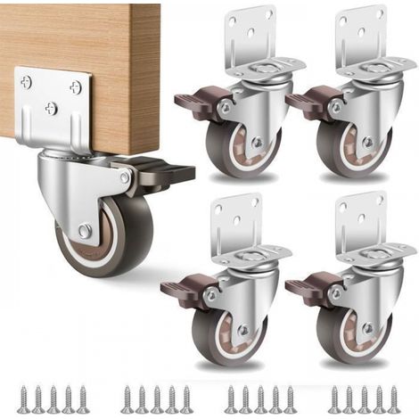 Lot de 4 roulettes pivotantes industrielles avec platine en L, 50 mm, frein et déplacement silencieux (1/5)