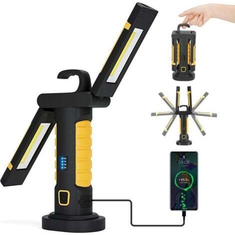 Rechargeable LED Work Light LED Portable Mechanic Lamp Cordless Magnetic Work Light with Switch USB Hook for Mechanics Auto Vehicle Outdoor Garage Camping 1Pcs (1/4)