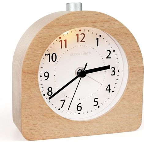 Réveil Matin à Piles Fonction Snooze Réveil Bois de Voyage Lumineux Réveil Analogique Silencieux sans Tic-Tac Horloge à Aiguilles Alarme Sonore Croissante - Bois Clair (1/5)