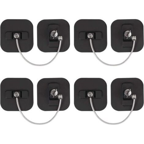 Verrou de fenêtre noir – Lot de 4 – Câble en acier inoxydable 182mm – Installation facile – Sécurise fenêtres et réfrigérateurs (1/5)