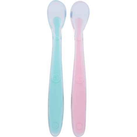 Cuillère bébé silicone douce, couverts enfant sécurité, cuillère plate repas bébé, ustensile alimentation doux (1/5)