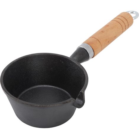 Mini poêle à œufs en fonte avec manche en bois massif, pré-culottée, pour la cuisine intérieure et extérieure, 11 x 5 cm / 4,3 x 2 pouces (1/5)