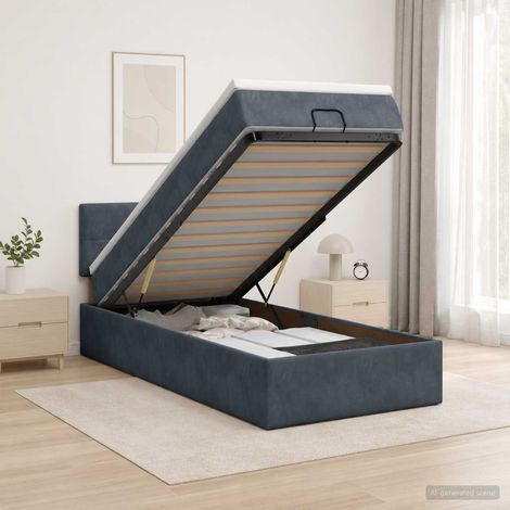 vidaXL Lit ottoman avec matelas Gris foncé 90 x 200 cm Velours (1/5)