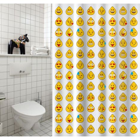 Rideau de douche Polyester 180x200cm Smiley - Anneaux inclus MSV (1/2)