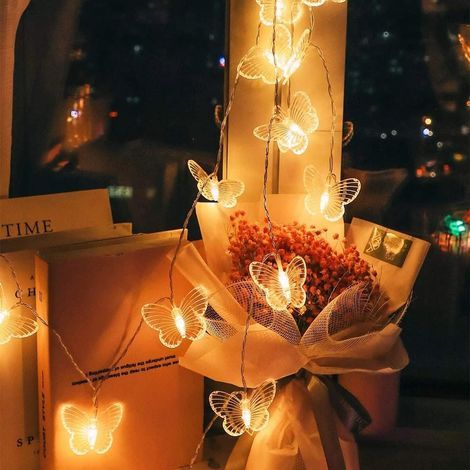 Guirlande lumineuse papillon 3 m 20 pièces LED USB Décoration pour Noël, blanc chaud,mariage, anniversaire, Saint Valentin, fête, chambre à coucher (1/5)