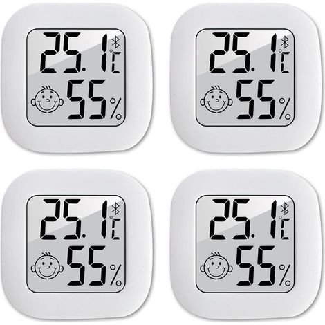 Thermomètre Hygromètre Intérieur,4 pièces Mini Thermomètre Digital à Haute Précision Moniteur Température et Humidité Portable -50 ℃ 70 ℃ pour Vestiaire/entrepôt/Chambre de bébé/Salon (1/5)