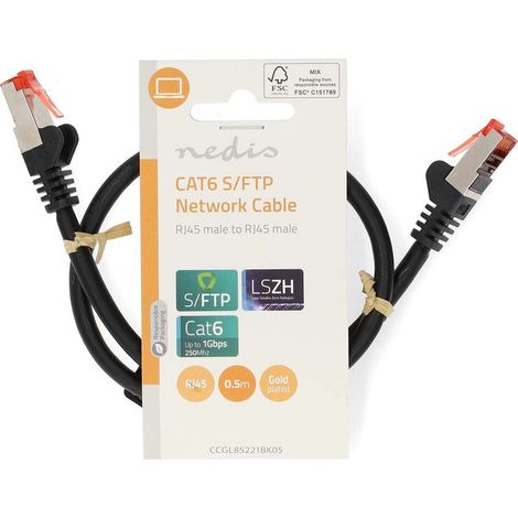 Nedis CAT6-Netzwerkkabel / RJ45 Stecker / RJ45 Stecker / S/FTP / 0.50 m / Rund / LSZH / Schwarz / Label