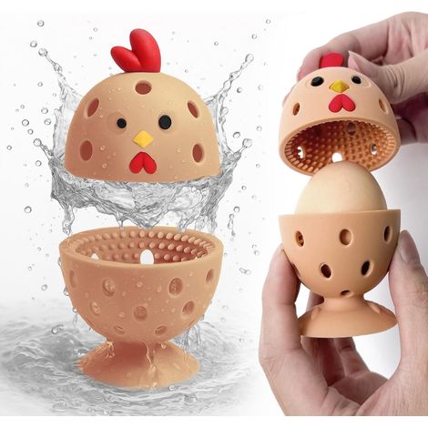 Machine à laver les œufs frais, brosse à œufs frais, éponge réutilisable en silicone en forme de poule, nettoyant pour coquilles d'œufs d'élevage avicole (1/5)