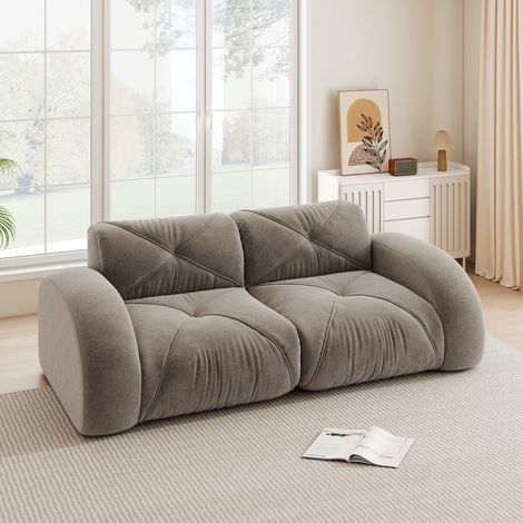 Sofá modular sin marco de 2 plazas, espuma de alta densidad 32D, ideal para salones, tejido de chenilla cómodo, diseño antideslizante, no requiere montaje, color marrón.