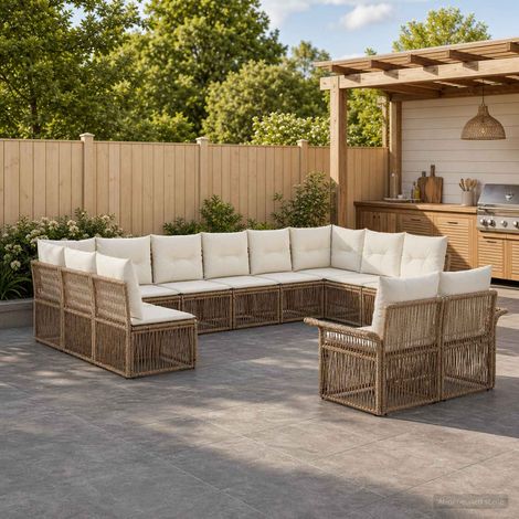 Salon de jardin modulable 12 places en polyrotin beige avec coussins, 90.6kg - PANGIVO (1/5)