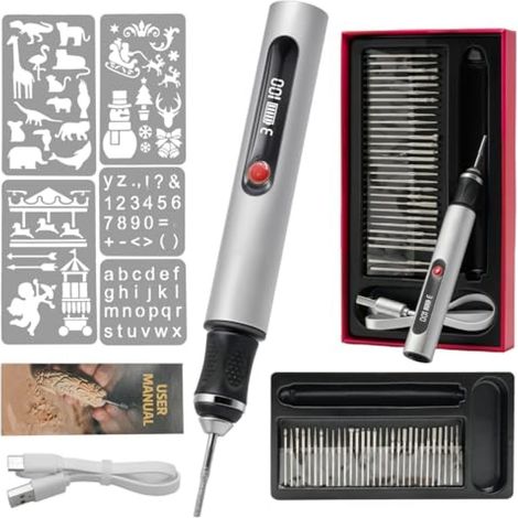 Stylo à graver - Machine à graver - Stylo à graver électrique - Rechargeable par USB-C - Idéal pour le bricolage - Comprend 30 embouts - Gravure silencieuse et précise sur bois, métal, verre et plus e (1/5)