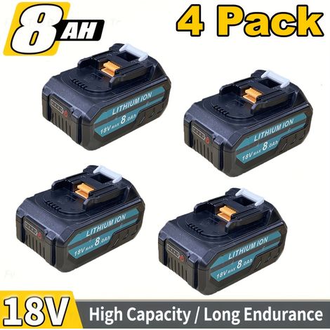 Lot de 4 Batteries BL1850B 8,0Ah + Chargeur 3A DC18RC – Compatible Makita 18V/14.4V. Pour BL1850/BL1860/BL1830. Kit (8,0 Ah 4). (1/5)