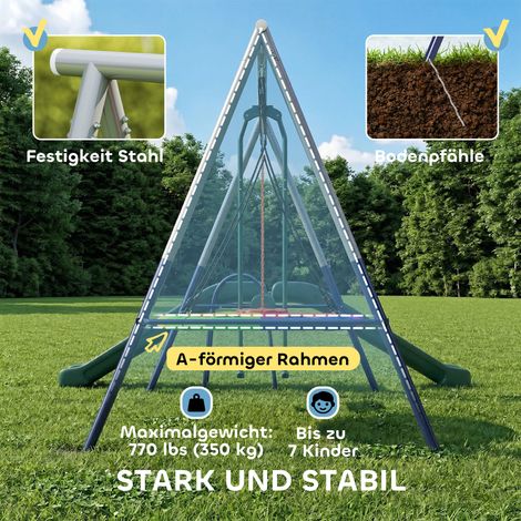 Ensemble de balançoire 5 en 1 avec toboggan réglable en hauteur, structure de jeu avec balançoire nid 382x196x203 cm multicolore (1/5)