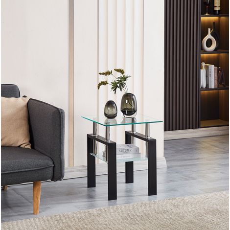 Set di 2 tavolini 45x45x52 cm in vetro temperato trasparente con ripiano FloraGrace (1/5)