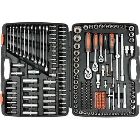 Coffret multi-outils 216 pièces – Acier au chrome vanadium – Douilles réversibles 45 dents – Mallette de rangement avec grip doux – Sthor