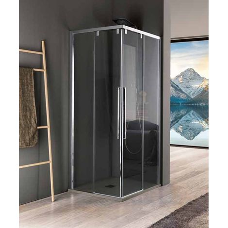 Samo - Paroi de douche d'angle ouverture coulissante 77-79 cm profilé chromé brillant transparent version droite - Acrux
