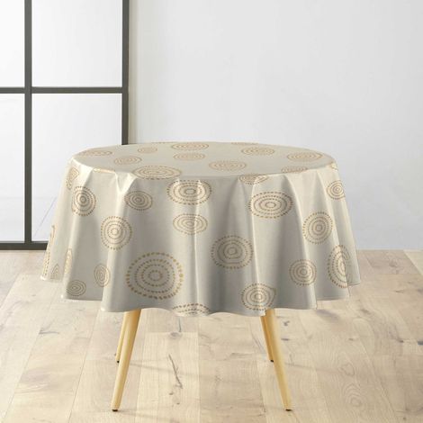 Nappe Toile Cirée Ronde "Celte" 160cm Naturel (1/4)