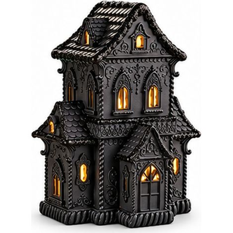 Maisonnette citrouille lumineuse vintage à LED, décoration de village d'Halloween en résine, miniature automnale à poser sur une table (piles non incluses). (1/5)